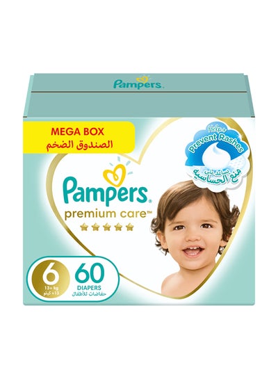 اشتري Premium Care Soft And Comfortable Baby Diapers, Giant Pack, Size 6, 13+Kg, 18-24 Months, 60 Baby Diapers في الامارات