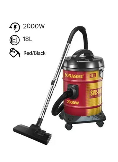 Buy 18L Drum Vacuum Cleaner with Multi Filtration System | Big Dust Capacity with Strong Suction and Super Low Noise | Easy Moveable with Wheels | Dust Full Indicator 2000 W SVC-9007DN Red/Black in UAE