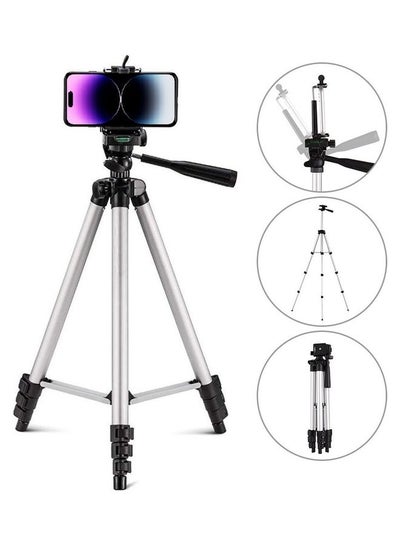 Buy Tripod 3110 Mobile Phone Camera Stand Holder Adjustable Portable Aluminum Smartphone Camera Tripod with Remote Shutter Silver/Black in Egypt
