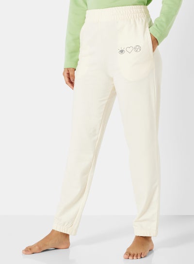 Buy Eco-Friendly Logo Loungewear Sweatpants Off White in Saudi Arabia