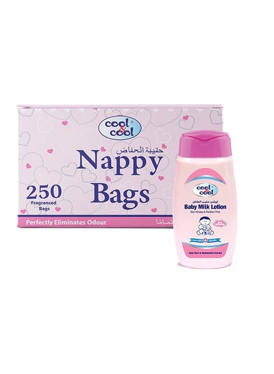 Buy Nappy Bags 250's Plus Baby Milk Lotion 100Ml in UAE