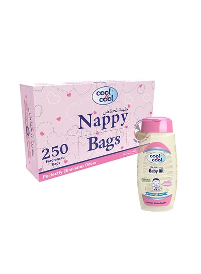 Buy Nappy Bags 250'S And Baby Oil 100ml in UAE