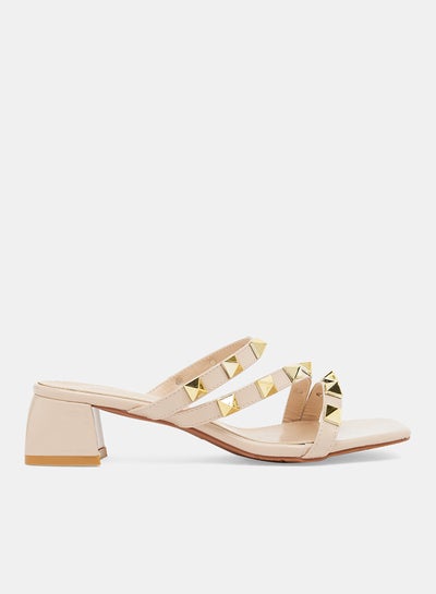 Buy Studded Block Heel Sandals Apricot in Saudi Arabia