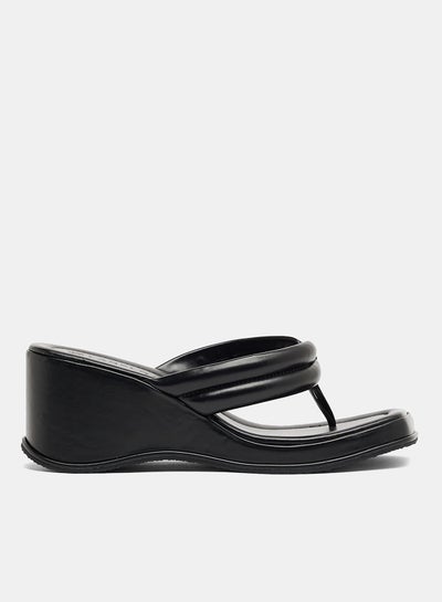 اشتري Quilted Wedge Heel Sandals Black في السعودية