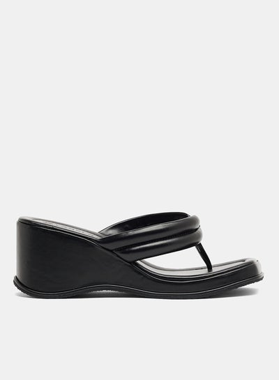 اشتري Quilted Wedge Heel Sandals Black في الامارات