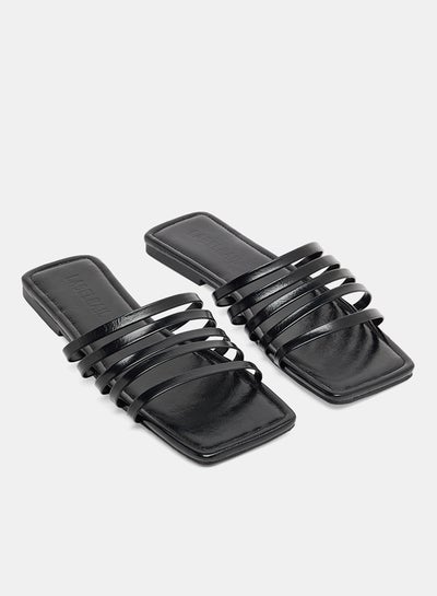 Buy Casual PU Flat Sandals Black in Saudi Arabia