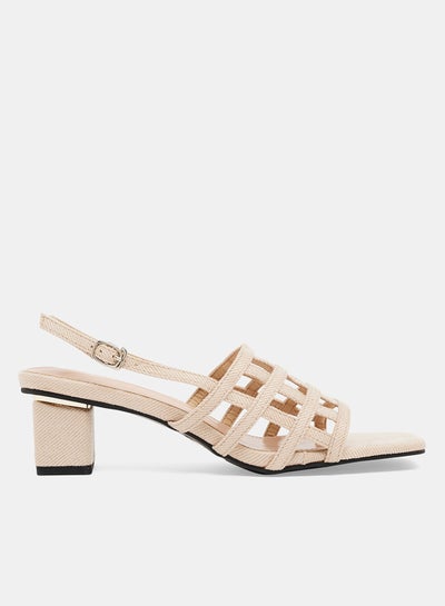 Buy Net Buckle Block Heel Sandals Apricot in Saudi Arabia