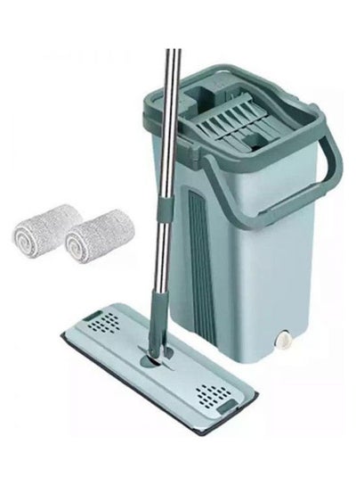 اشتري Microfiber Floor Mop And Bucket System Self Wash With 2 Pieces Washable Microfiber Mop Pads Mint Green في مصر