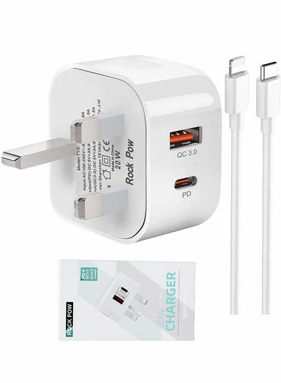 Buy 20W USB Type C PD 3.0 Power Adapter Wall Charge and Lead Charging with Phone Fast Charger USB C Plug and Cable 1M,  for iPhone 12/12 Pro/12 mini/12 Pro Max/11 Pro Max SE 2020 X XR XS 8 iPad White in UAE