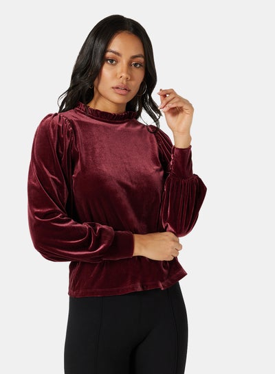 Buy Velvet Balloon Sleeve Blouse Red in Saudi Arabia