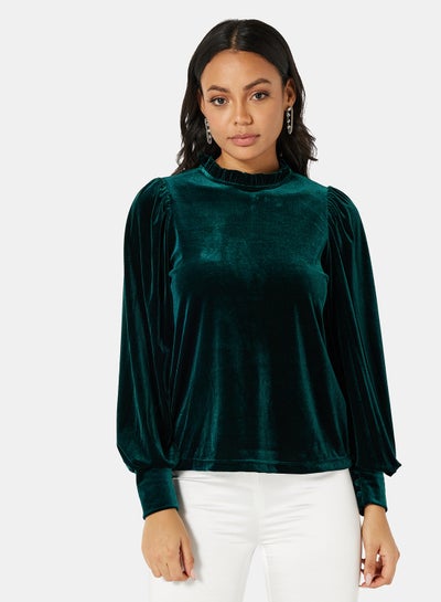 Buy Velvet Balloon Sleeve Blouse Green in Saudi Arabia