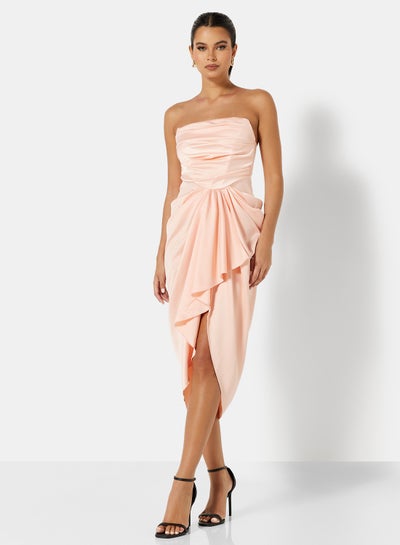 Buy Bandeau Style Drape Detail Dress Pink in Saudi Arabia