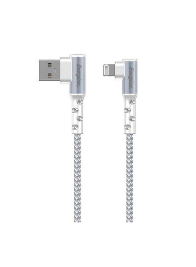 Buy Right Angle 90 Degree MFi Certified Fast Charging Metal Braided Lightning Cable Compatible with iPhone/iPod/iPad/iPhone X/ XR/11/11 Pro/11 Pro Max/12/12 Pro/12 Max White in Egypt