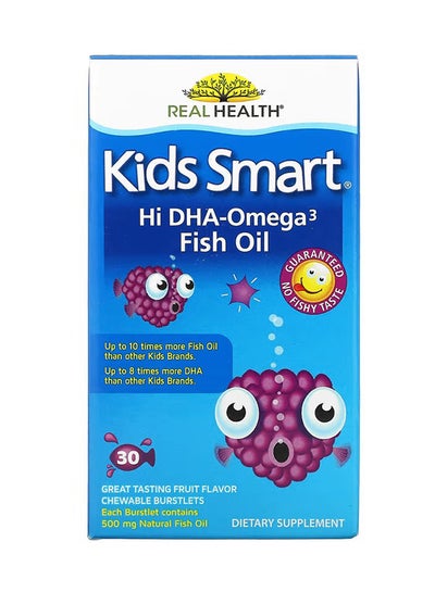 اشتري Kids Smart, زيت السمك Hi DHA-Omega 3، نكهة فواكه رائعة المذاق، 30 كبسولة قابلة للمضغ في الامارات