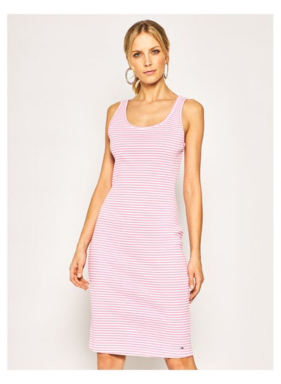 Buy Striped Pattern Casual Midi Dress Pink/White in Egypt