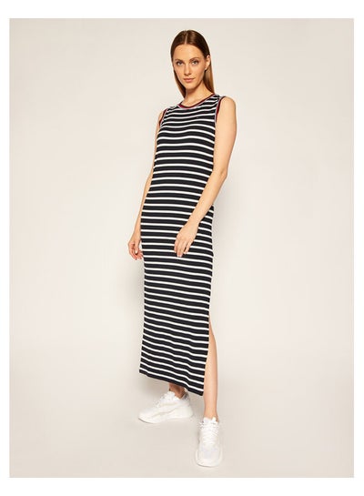 Buy Striped Pattern Round Neck Maxi Dress White/Blue/Red in Egypt