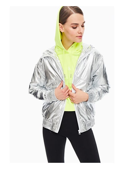 Buy Metallic Hooded Windbreaker Jacket Silver in Egypt