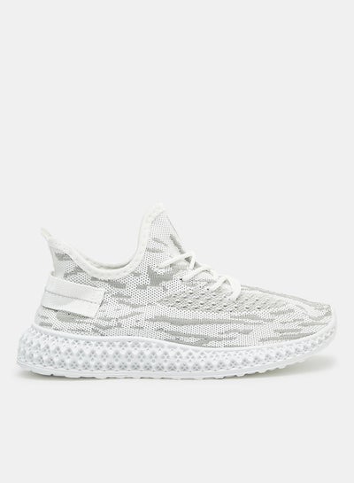 Buy Knit Lace Up Sneakers Off-White in UAE