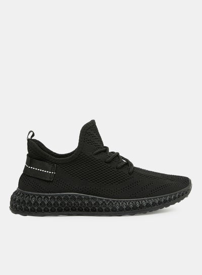 Buy Essential Knit Lace Up Sneakers Black in UAE