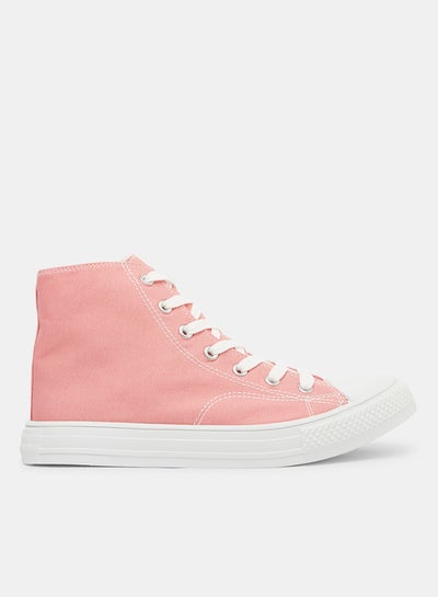 Buy High Top Canvas Sneakers Peach in Saudi Arabia