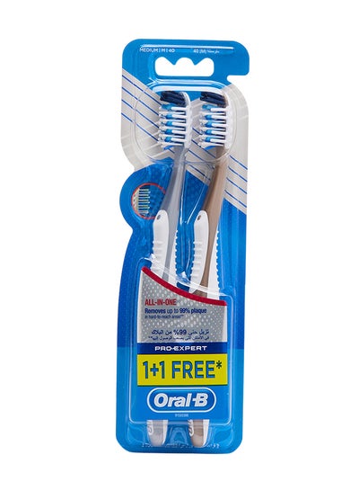Buy Pro-Expert All-in-One Medium Manual Toothbrush Pack of 2 Multicolour in UAE