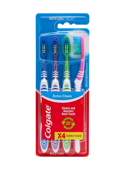 Buy Extra Clean Medium Toothbrush 4 Pieces Multicolour in Saudi Arabia