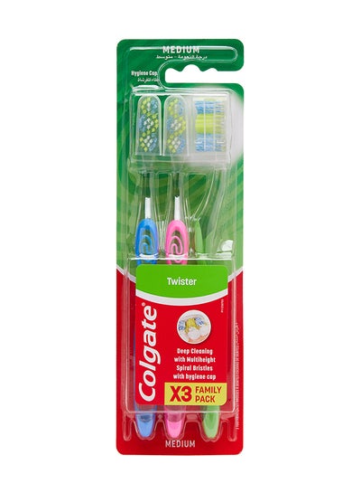 Buy Twister Deep Cleaning Manual Toothbrush With Cover Assorted 3 Pieces in UAE