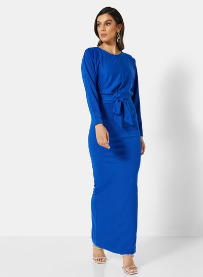 Buy Belted Waist Dress Blue in Saudi Arabia