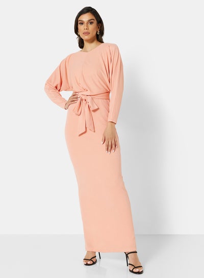 Buy Belted Waist Dress Pink in Saudi Arabia