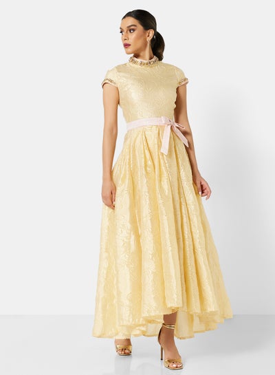 Buy Embroidered Maxi Dress Yellow in UAE