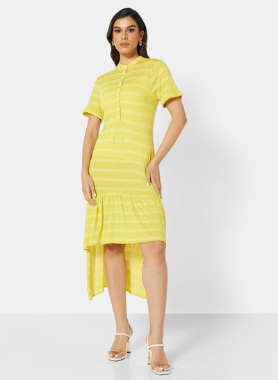 Buy Striped Dip Hem Dress Yellow in UAE