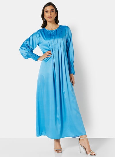 Buy Pleat Detailed Dress Blue in Saudi Arabia