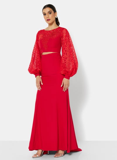 Buy Lace Crop Top And Skirt Set Red in Egypt
