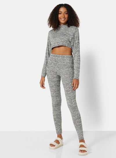 Buy Ribbed Loungewear Set Grey in Egypt