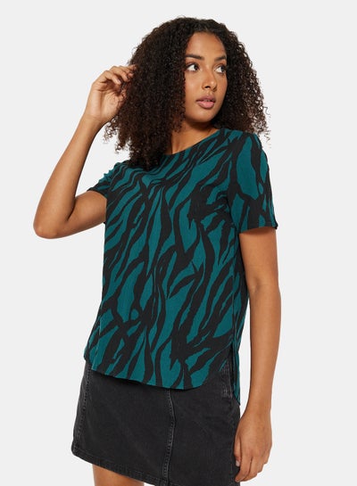 Buy Abstract Print Top Dark Teal in UAE