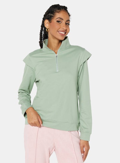 Buy Essential Zip Placket Sweatshirt Sage Green in Saudi Arabia