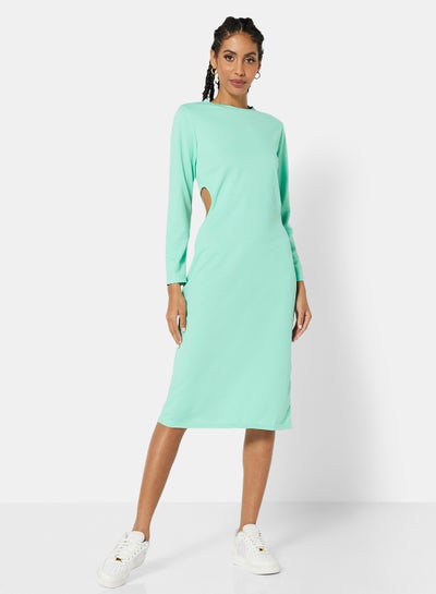 Buy Ribbed Cut Out Midi Dress Bright Blue in Saudi Arabia