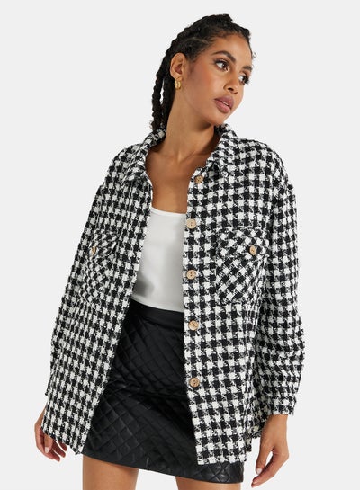 Buy Tweed Houndstooth Overcoat Black in Saudi Arabia