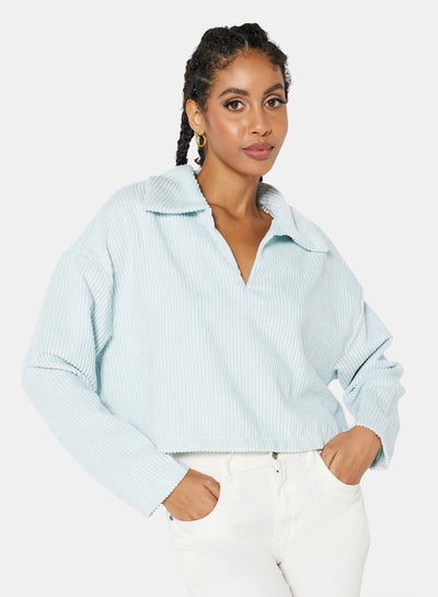 Buy Corduroy Oversized Crop Top Baby Blue in UAE