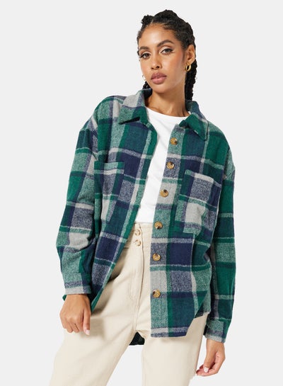 Buy Checkered Relaxed Overcoat Multicolour in UAE