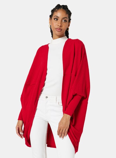 Buy Ribbed Balloon Sleeve Poncho Red in UAE