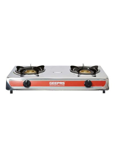 Buy Double Burner Stainless Steel Gas Stove with Automatic Ignition System GK5605 Silver/Orange in UAE
