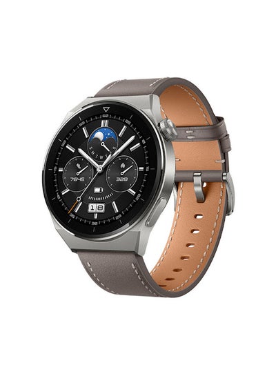 Buy Watch GT 3 Pro SmartWatch Heart Rate & Blood Oxygen Monitoring Light Titanium Case 46mm Grey Leather Strap in UAE