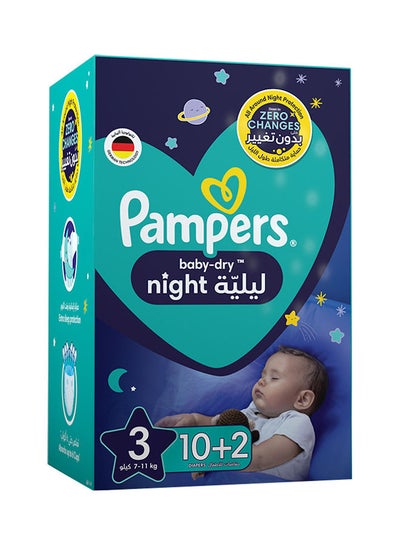 Buy Baby-Dry Night Diapers For Extra Sleep Protection, Size 3, 7-11Kg, 12 Diaper Count in UAE