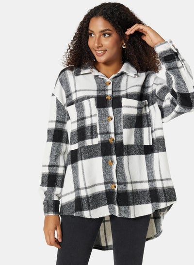 Buy Oversized Flannel Shacket Black/White in Saudi Arabia