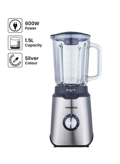 اشتري TORNADO Electric Blender , 1.5 Liter, 3 Speeds, 1.5 لتر 600 وات BL-600T فضي في مصر