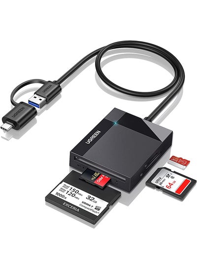 اشتري قارئ بطاقة USB 3.0 USB C ٤ في ١ مع بطاقات SD وMicro SD وSDHC وSDXC وCF وCFI وTF Micro SDXC وMicro SDHC وMS وMMC UHS-I التوافق مع MacBook وSanDisk وiPad Pro وGalaxy ومحول ذاكرة OTG وغيرها أسود في السعودية