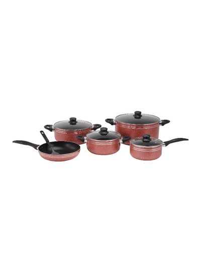 Buy 10-Piece Non Stick Cookware Set Red 28x14cm in UAE