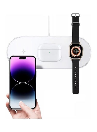 Buy 3-in-1 Wireless Charger for Apple Devices iPhone / Apple Watch/ AirPods with Universal Qi Compatibility Fast Charging Dock for iPhone 14 Series and iWatch 8/Ultra White in UAE