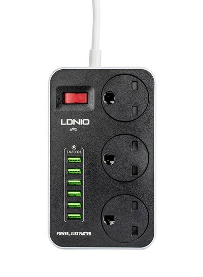 Buy 3-Outlet Surge Protector Power Strip With 6-USB Port Adapter Grey in Saudi Arabia